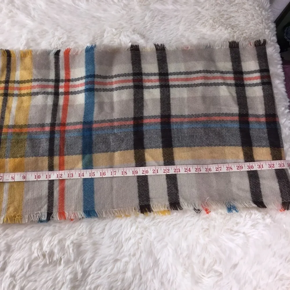 Plaid Wide Infinity Scarf Fall Colors Brown Orange Mustard Yellow Blanket